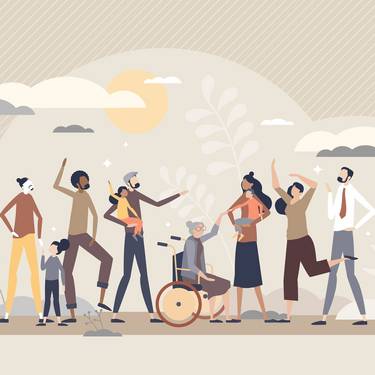 Header Bild Projekt PLUS 65, zu sehen sind Menschen verschieden Alters