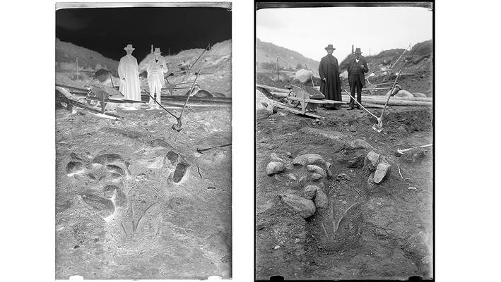 Zwei Bündner Archäologiepioniere bei einer Ausgrabung