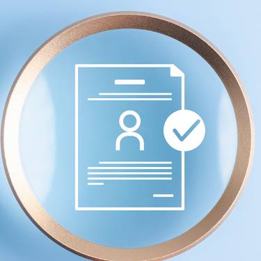 Human resources recruitment and hiring the right job candidate. Hand holding magnifying glass over resume document icon with checkmark for approval.