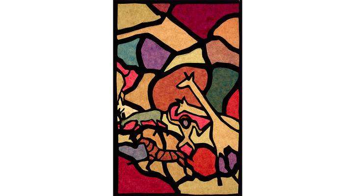 Kinderzeichnung Pestalozzianium Krepppapier-Collage von afrikanischen Tieren in der Savanne