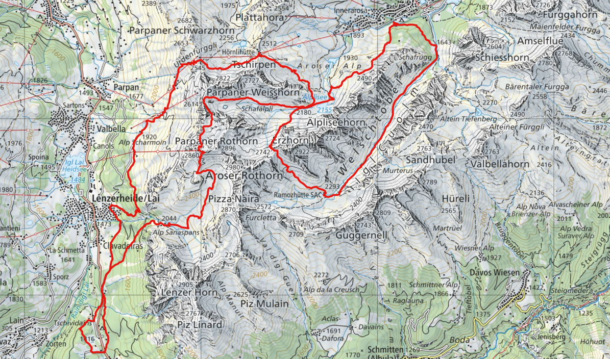 Der Streckenplan T50 des FHGR Trail Run.