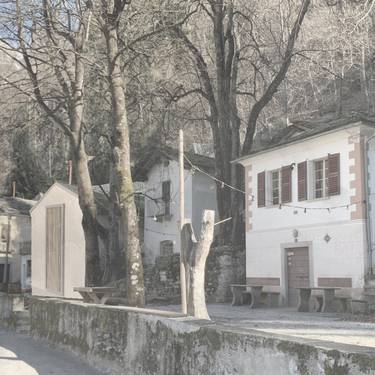 Aussenvisualisierung der renovierten Crotti in ihrer Umgebung in Bondo (GR). (Bild: Lucas Buschauer)