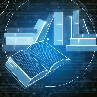 Notebook zwischen Büchern in der Bibliothek.