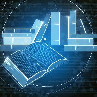 Notebook zwischen Büchern in der Bibliothek.