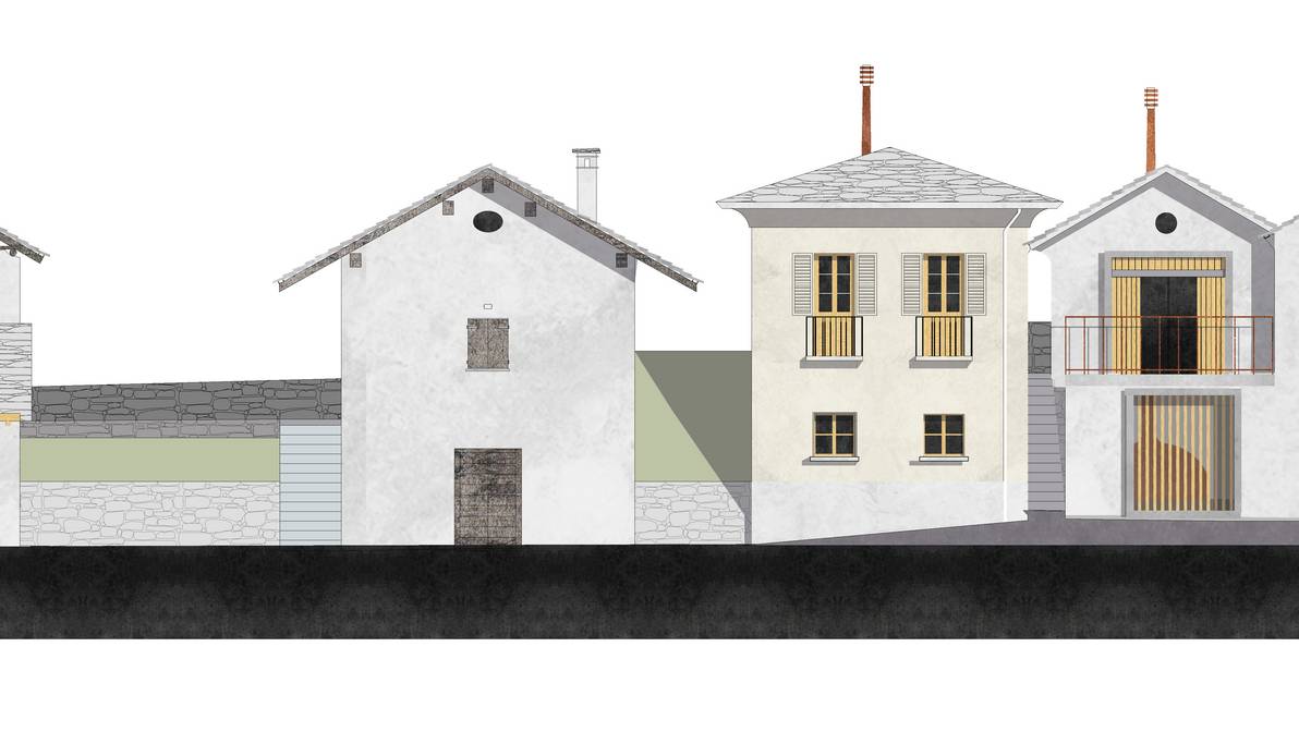 Visualisierung der Fassaden der zur Bierbrauerei umfunktionierten Crotti in Bondo (GR). (Bild: Lucas Buschauer)