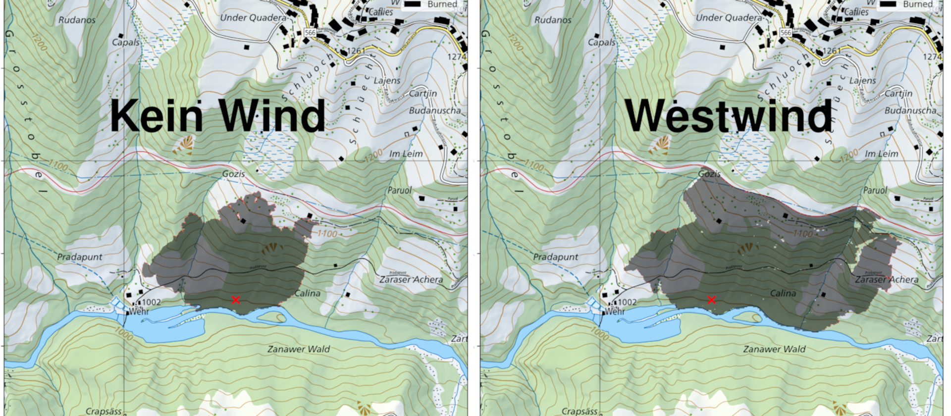 FHGR Projekt Waldbrandsimulator: Ausbreitung