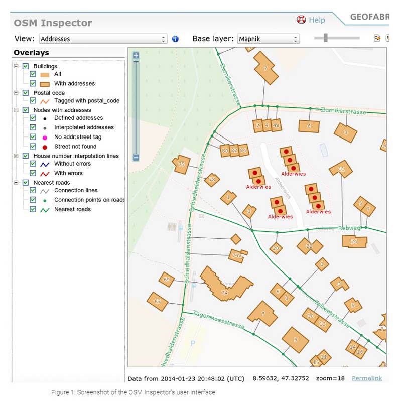 Screenshot of the OSM Inspectors Userface