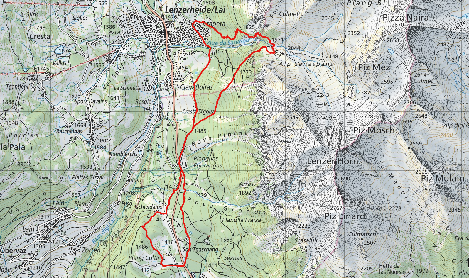 Der Streckenplan T14 des FHGR Trail Run.