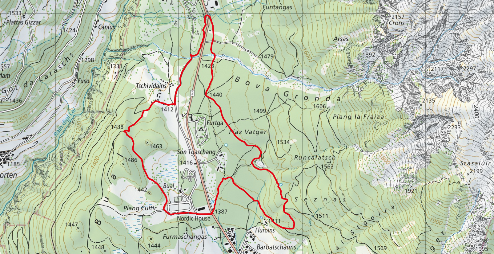 Der Streckenplan T6 Prolog des FHGR Trail Run.